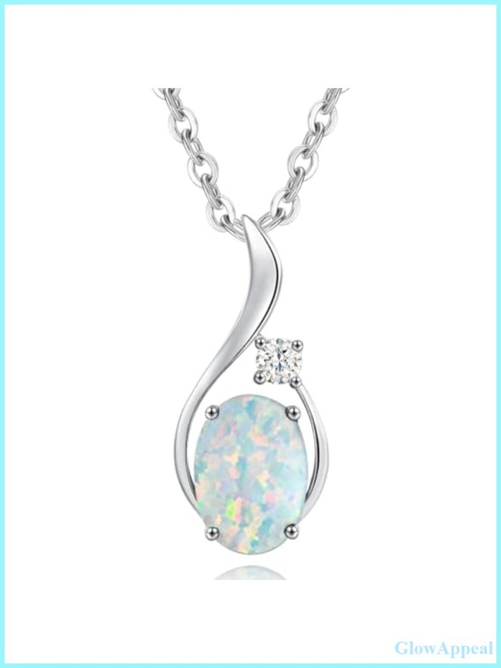 14K Solid White Gold Oval Opal Pendant Necklace with Diamond Fine Jewelry Gift